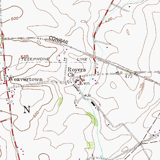Topographic Map of Royers Church, PA