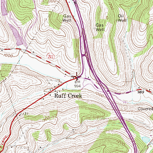 Topographic Map of Ruff Creek, PA