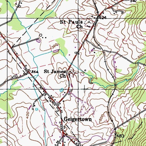 Topographic Map of Saint James Church, PA