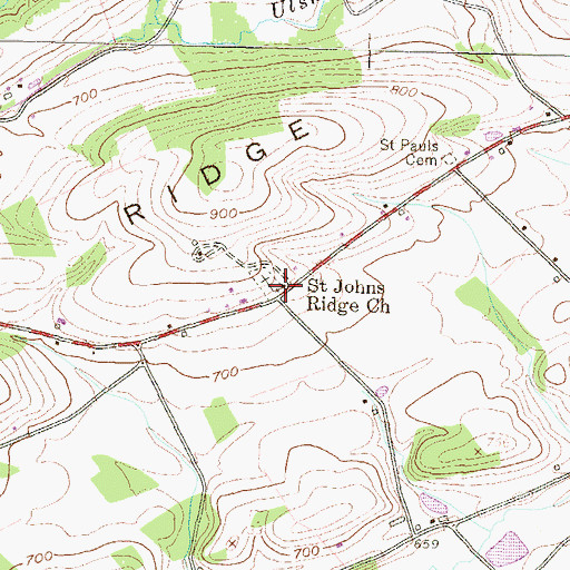 Topographic Map of Saint Johns Ridge Church, PA