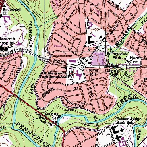 Topographic Map of Saint Margarets Vocational School, PA