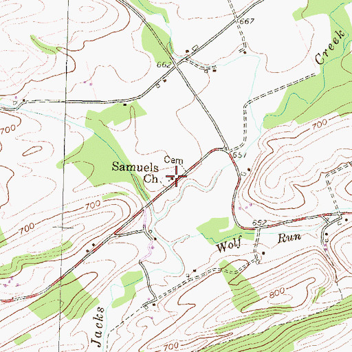 Topographic Map of Samuels Church, PA