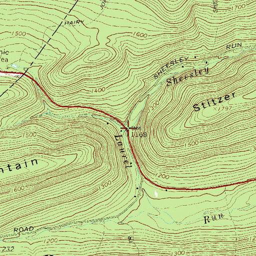 Topographic Map of Sheesley Run, PA