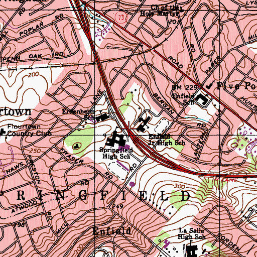 Topographic Map of Springfield High School, PA