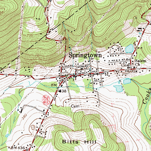 Topographic Map of Springtown, PA