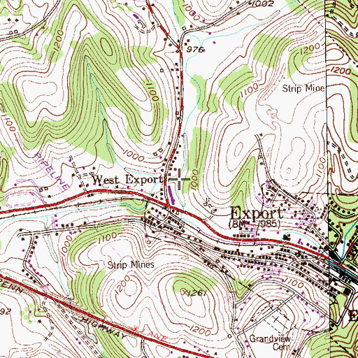 Topographic Map of Steels Run, PA
