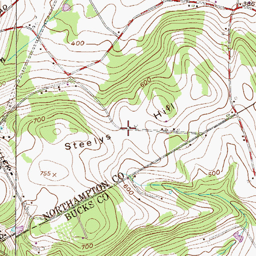 Topographic Map of Steelys Hill, PA