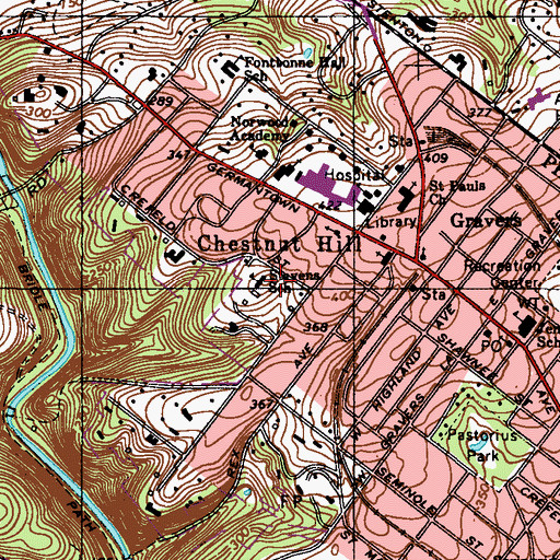 Topographic Map of Stevens School, PA