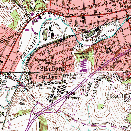 Topographic Map of Strabane, PA