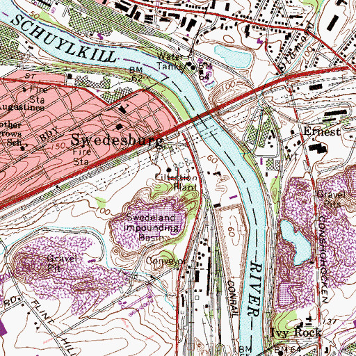 Topographic Map of Swedeland Impounding, PA