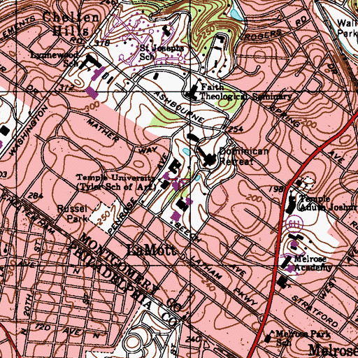 Topographic Map of Temple University, PA