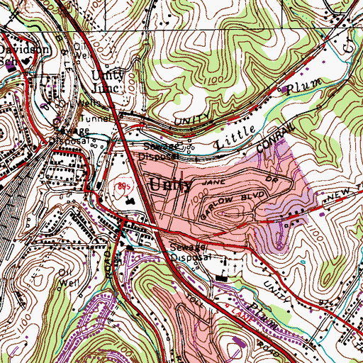 Topographic Map of Unity, PA