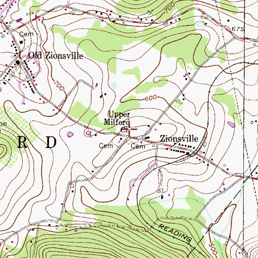 Topographic Map of Upper Milford Church, PA