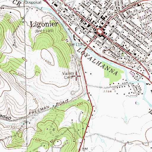 Topographic Map of Valley Cemetery, PA