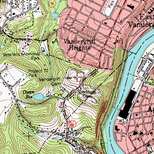 Topographic Map of Vandergrift Cemetery, PA