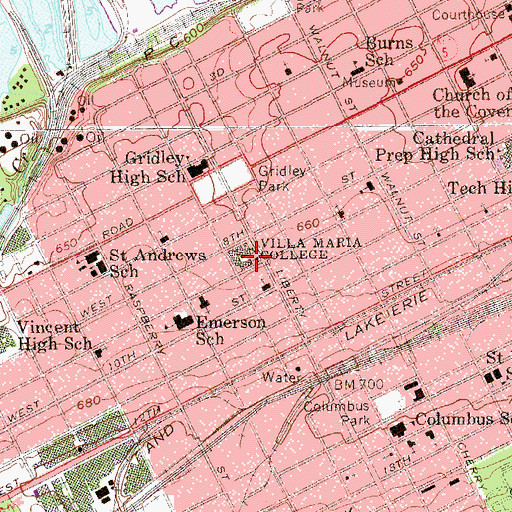Topographic Map of Villa Maria College, PA