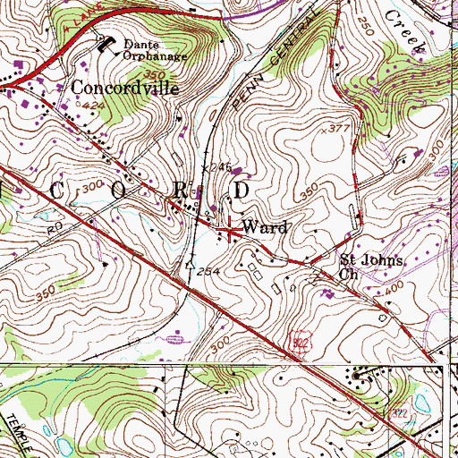 Topographic Map of Ward, PA