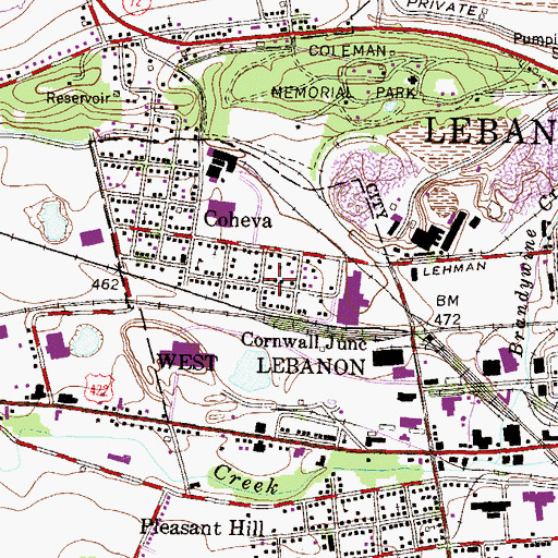 Topographic Map of West Lebanon, PA