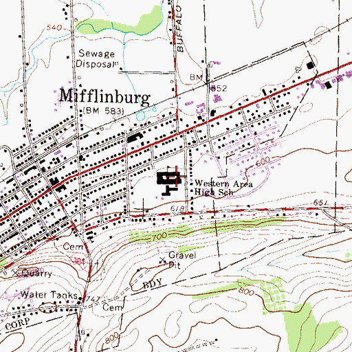 Topographic Map of Western Area High School, PA