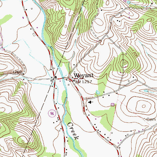Topographic Map of Weyant, PA
