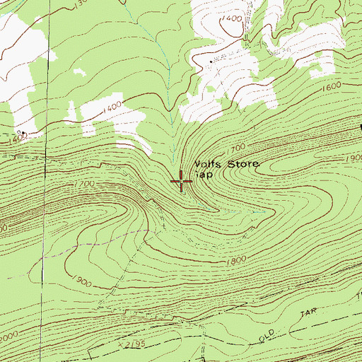 Topographic Map of Wolfs Store Gap, PA