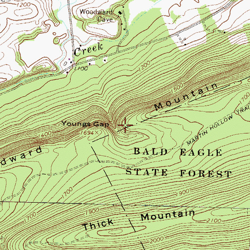 Topographic Map of Youngs Gap, PA