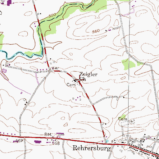 Topographic Map of Zeiglr Church, PA