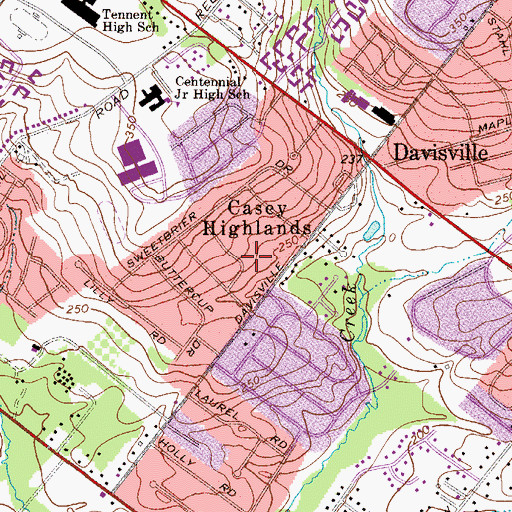 Topographic Map of Casey Highlands, PA