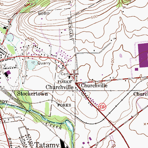 Topographic Map of Churchville, PA