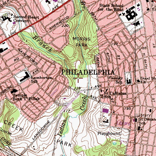 Topographic Map of East Branch Indian Creek, PA