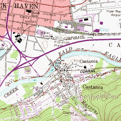 Topographic Map of Harveys Run, PA