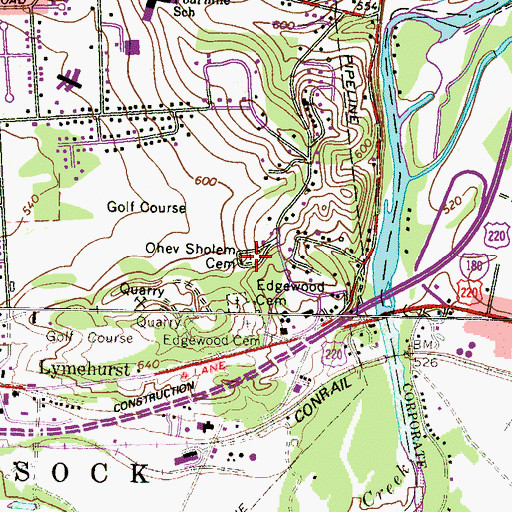 Topographic Map of Ohey Sholem Cemetery, PA