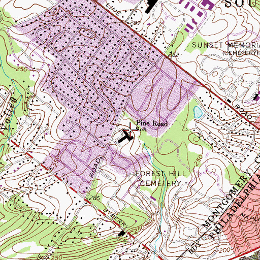 Topographic Map of Pine Road School, PA