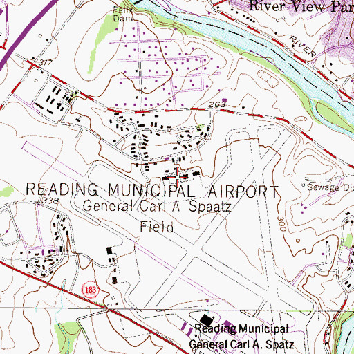 Topographic Map of Reading Regional Airport/Carl A Spaatz Field, PA