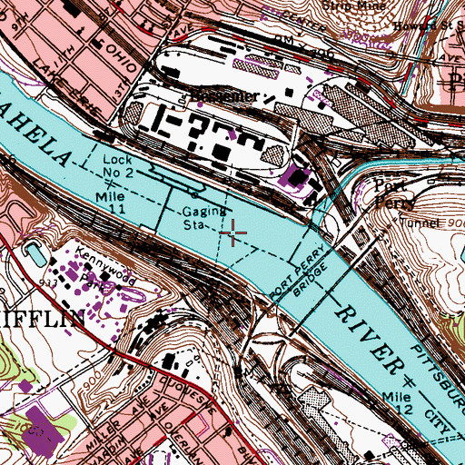 Topographic Map of Monongahela River Pool Two, PA