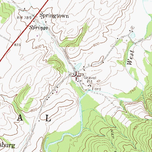 Topographic Map of Boggstown, PA