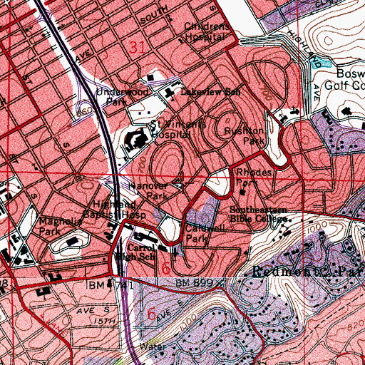 Topographic Map of Hanover Park, AL