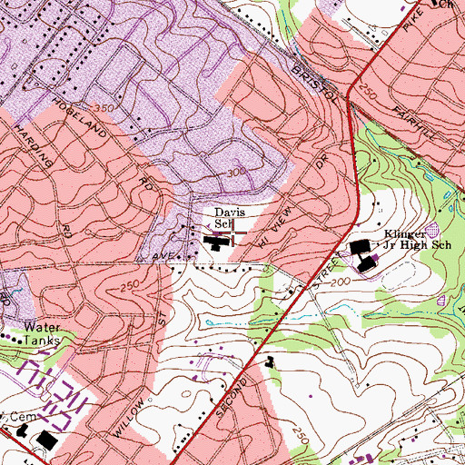 Topographic Map of Davis Elementary School, PA