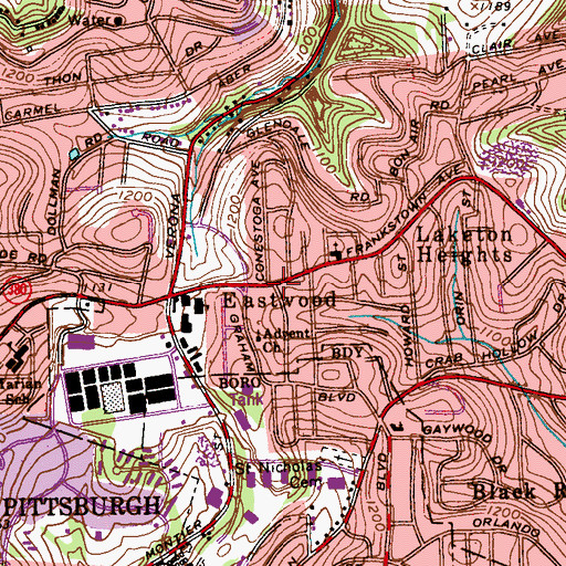 Topographic Map of Eastwood, PA