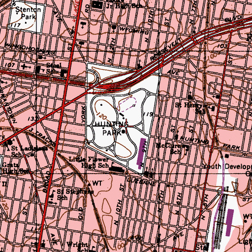 Topographic Map of Hunting Park, PA