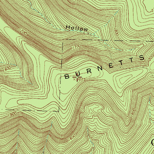 Topographic Map of Burnetts Ridge, PA
