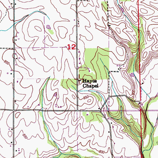 Topographic Map of Hayes Chapel, AL