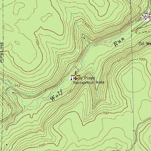 Topographic Map of Kelly Pines Recreation Area, PA