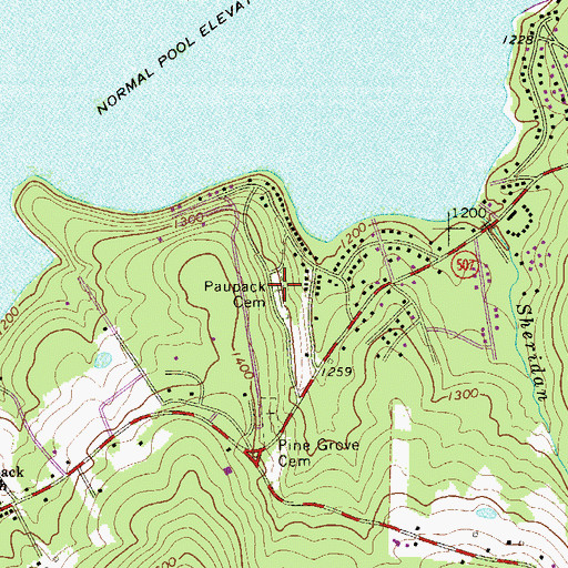 Topographic Map of Paupack Cemetery, PA