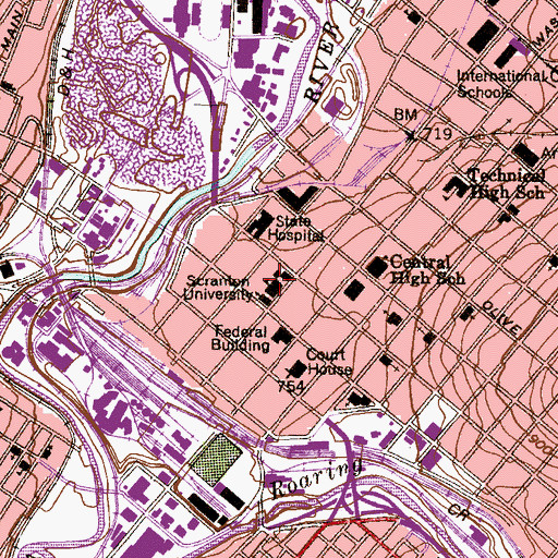 Topographic Map of Scranton University, PA