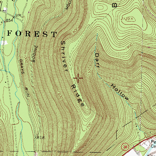 Topographic Map of Shriver Ridge, PA
