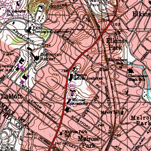 Topographic Map of Temple Aduth Joshuran, PA