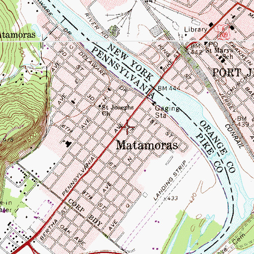 Topographic Map of Matamoras, PA