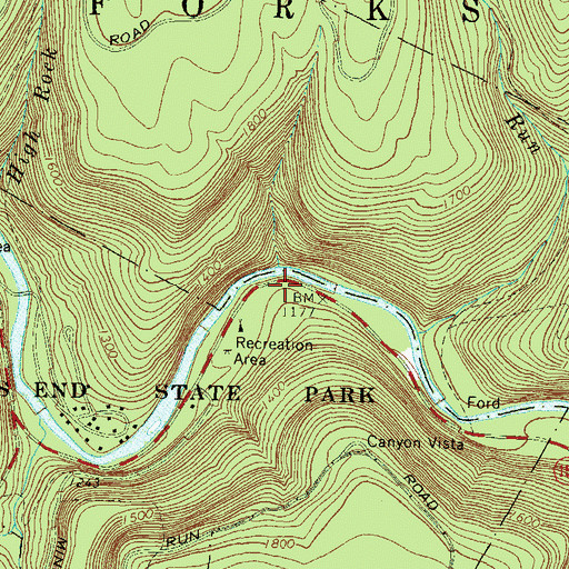 Topographic Map of Worlds End State Park, PA