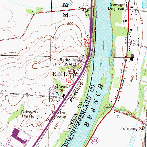 Topographic Map of WMLP-AM (Milton), PA